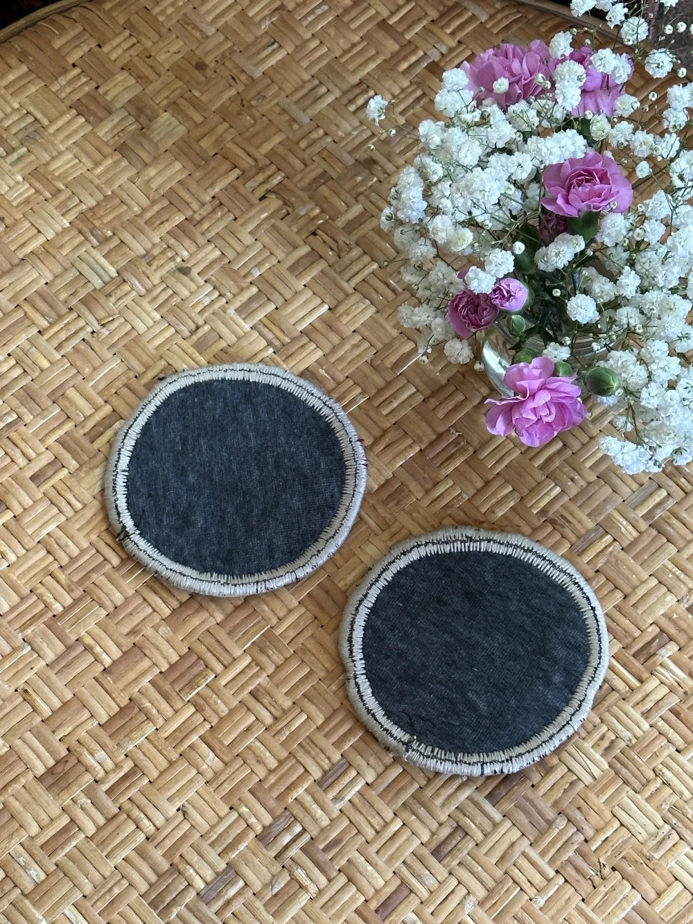 Turkish coaster set featuring colorful geometric design measuring 5 inches in diameter