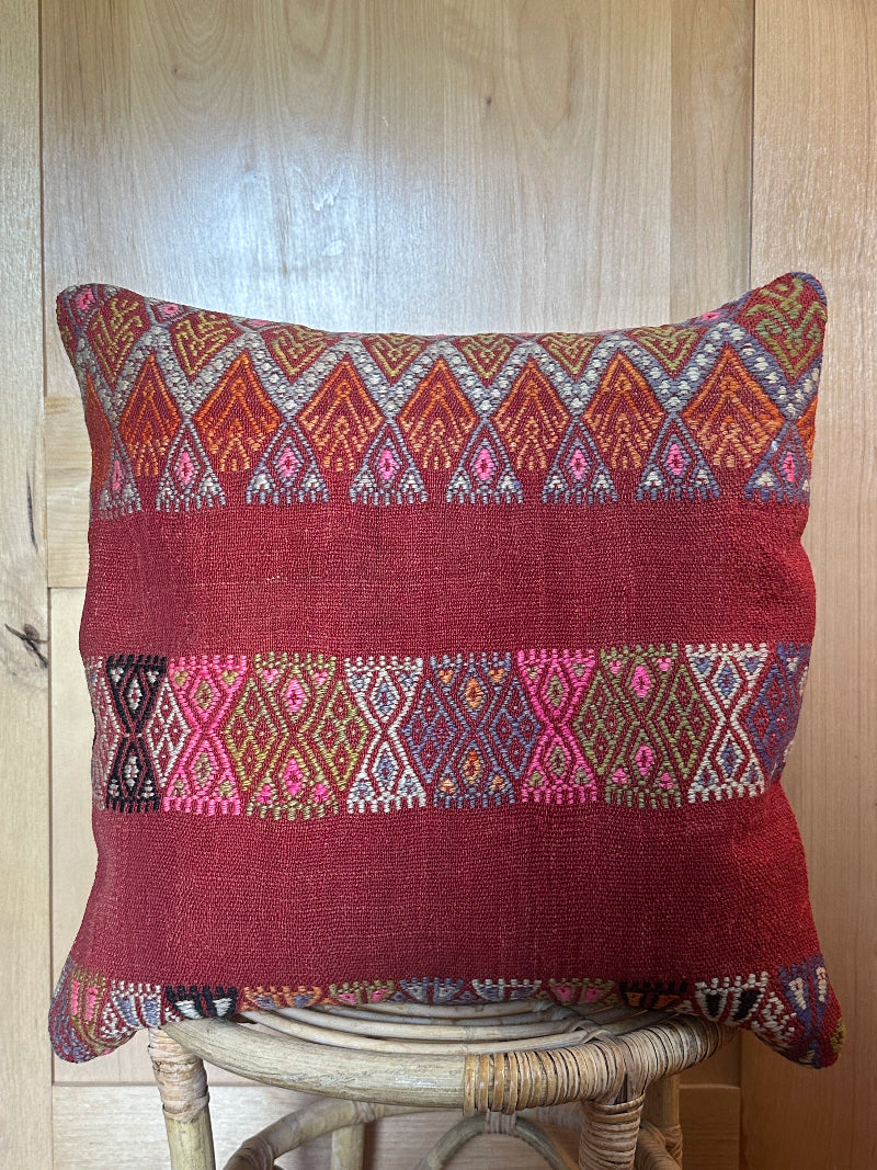 20 by 20 colorful embroidered turkish kilim throw pillow