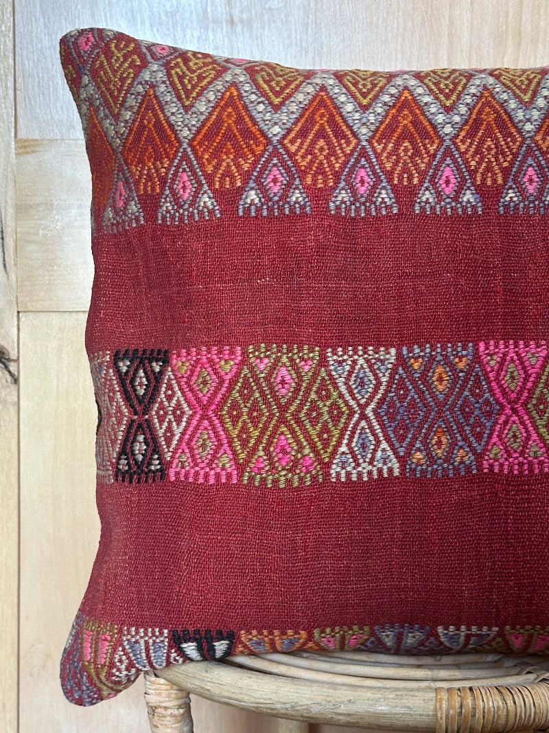 20 by 20 colorful embroidered turkish kilim throw pillow