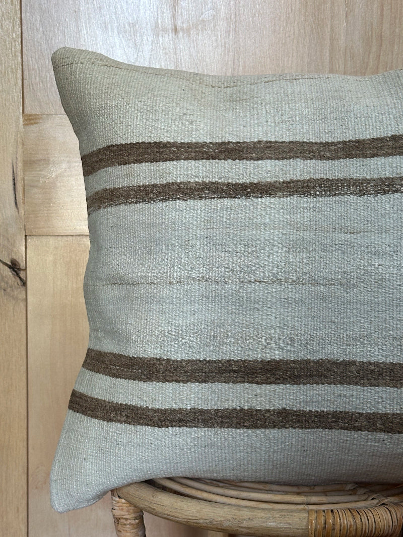 20 by 20 Neutral Striped Turkish Kilim Throw Pillow