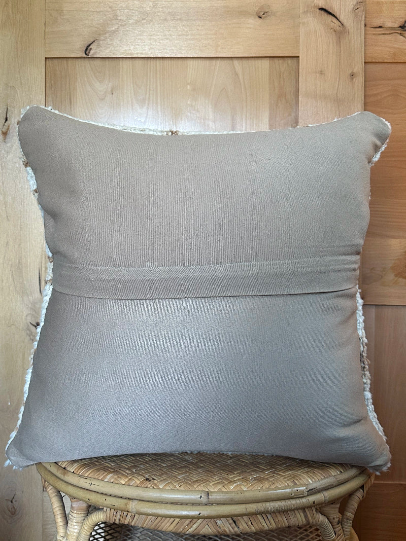 26 by 26 neutral white and tan shaggy turkish throw pillow
