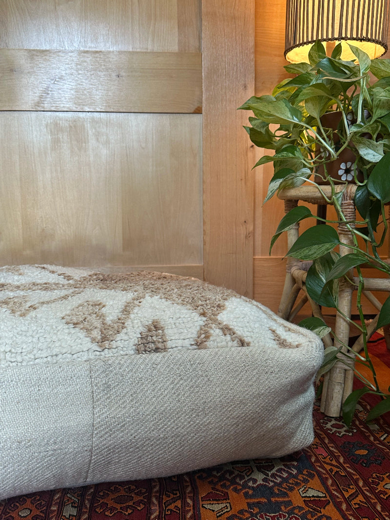 Cream and tan geometric turkish floor pouf