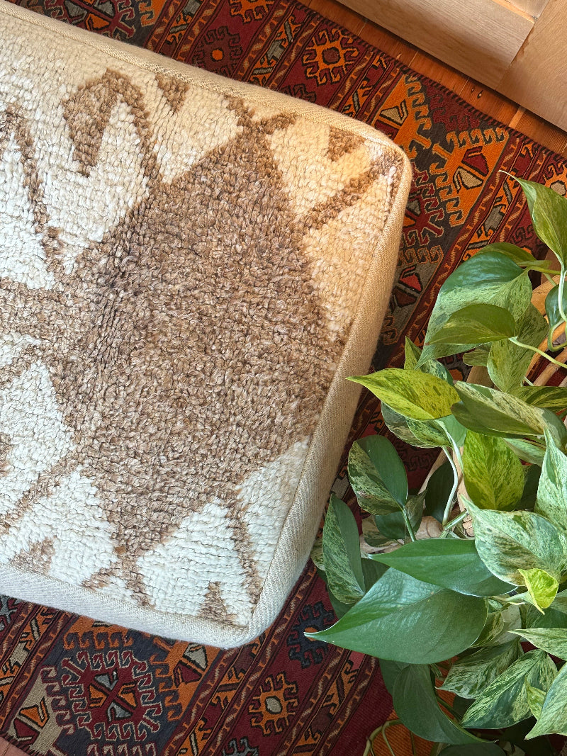 Cream and tan geometric turkish floor pouf