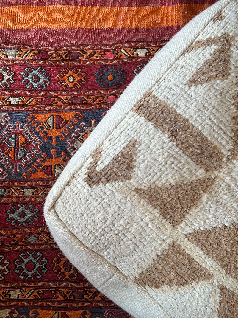 Cream and tan geometric turkish floor pouf