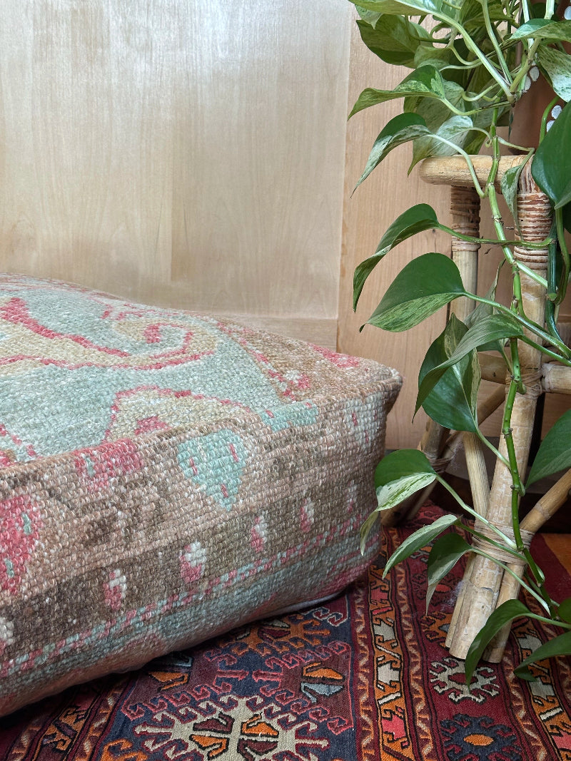 light blue, pink and tan turkish floor pouf