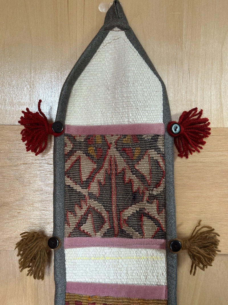 neutral green and pink 3 pocket fabric wall organizer from Turkey