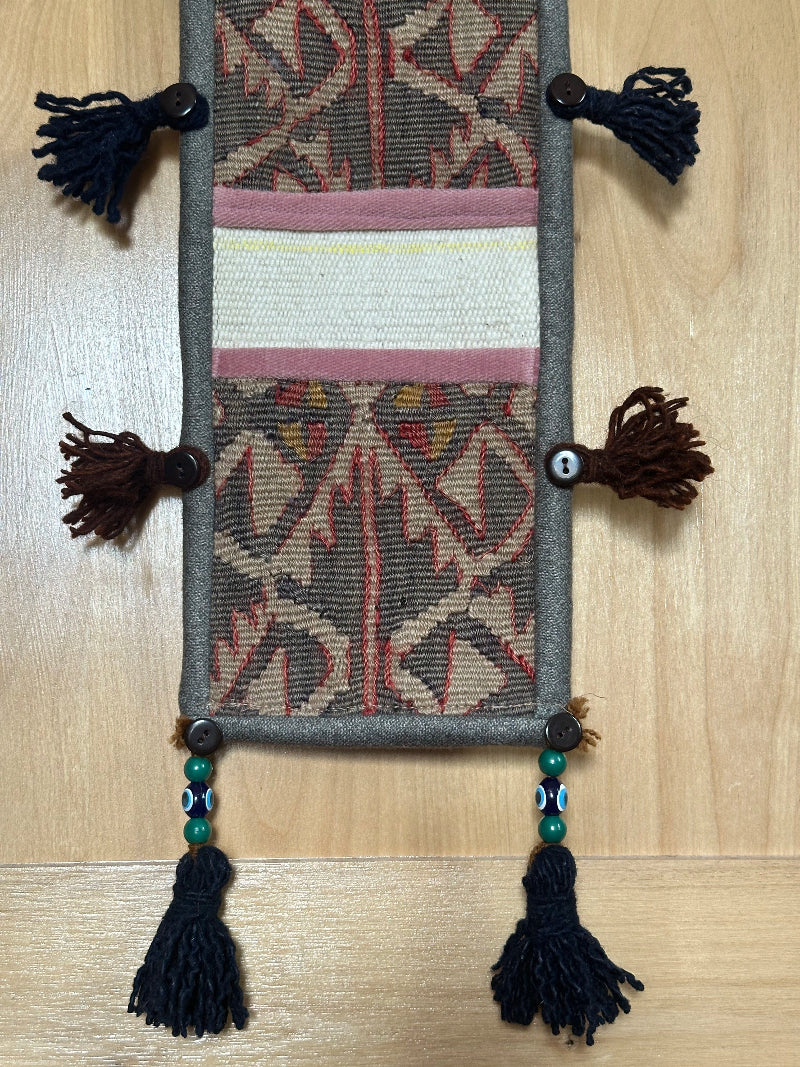 neutral green and pink 3 pocket fabric wall organizer from Turkey