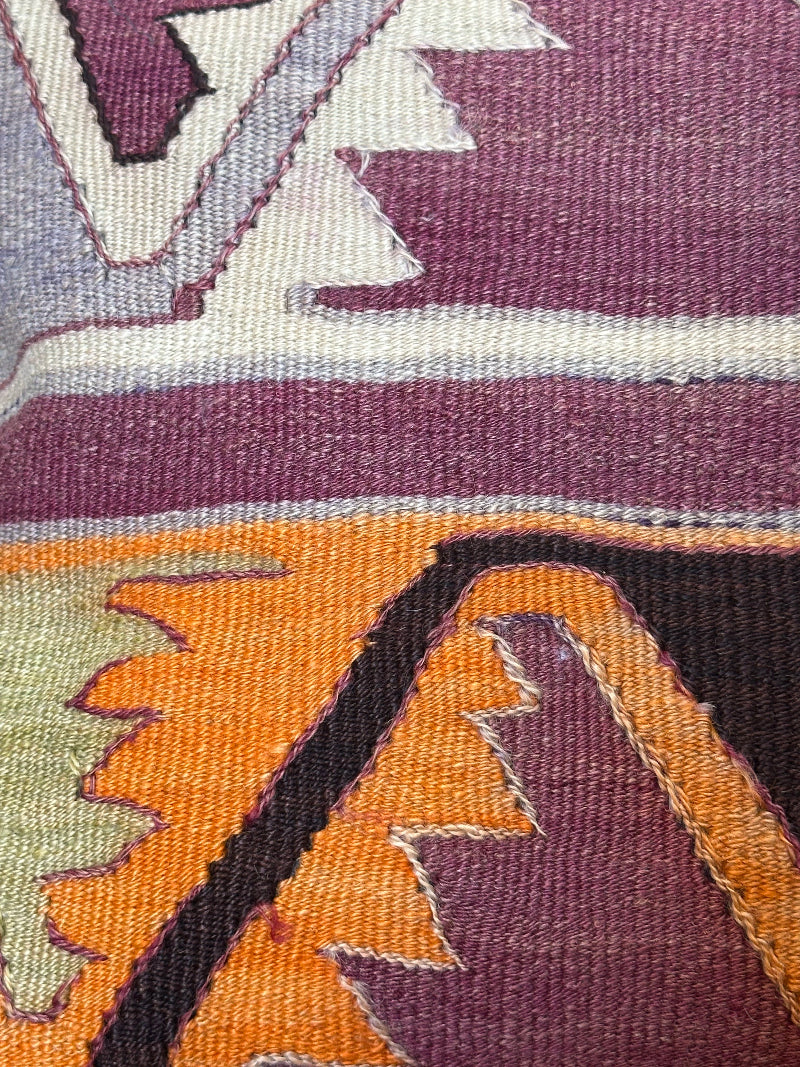 16 by 16 purple and orange geometric turkish kilim throw pillow