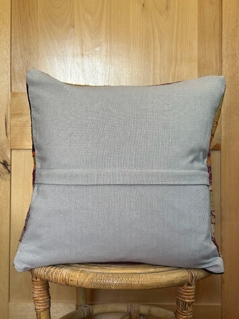 16 by 16 purple and orange geometric turkish kilim throw pillow