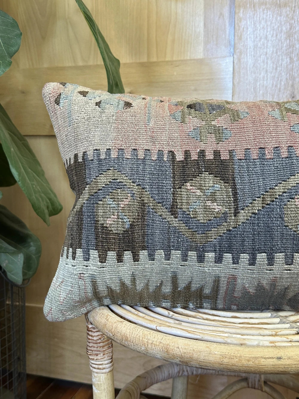 12 x 20 Neutral Turkish Kilim Lumbar Pillow, P-0088