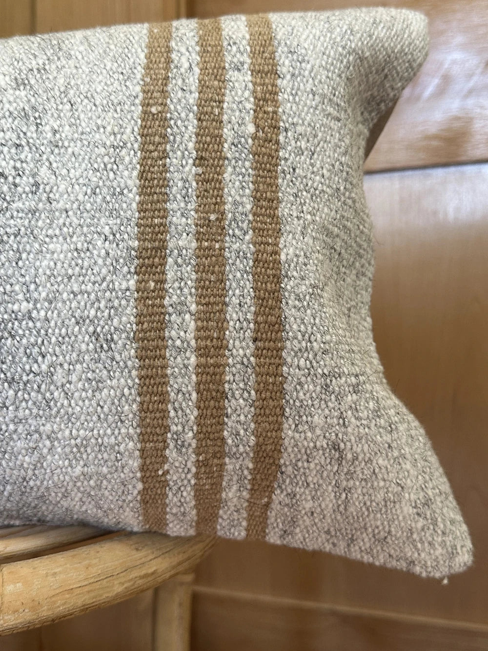 12 by 24 small neutral striped lumbar pillow featuring a striped pattern in three sections