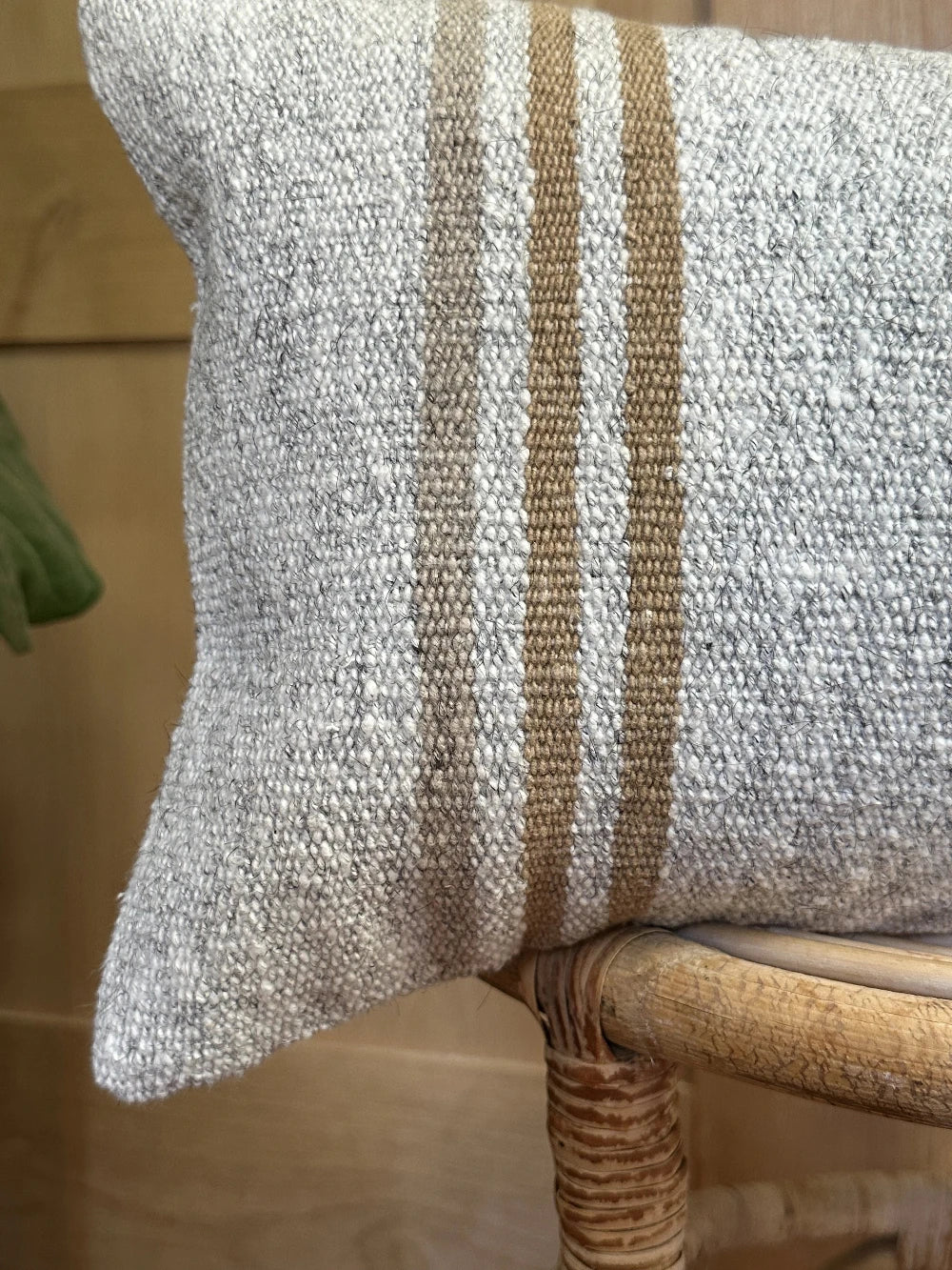 12 by 24 small neutral striped lumbar pillow featuring a striped pattern in three sections