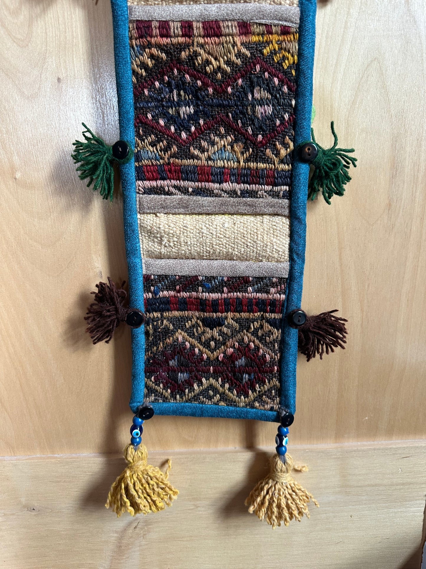 Multicolored Geometric 3-pocket Turkish Wall Organizer with Tan Background