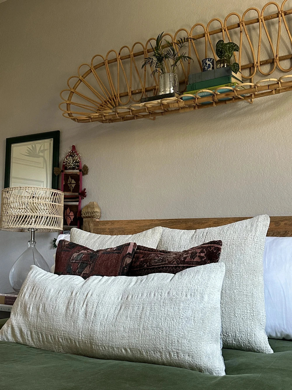 12 by 46 cream colored Turkish lumbar pillow woven from a soft hemp material