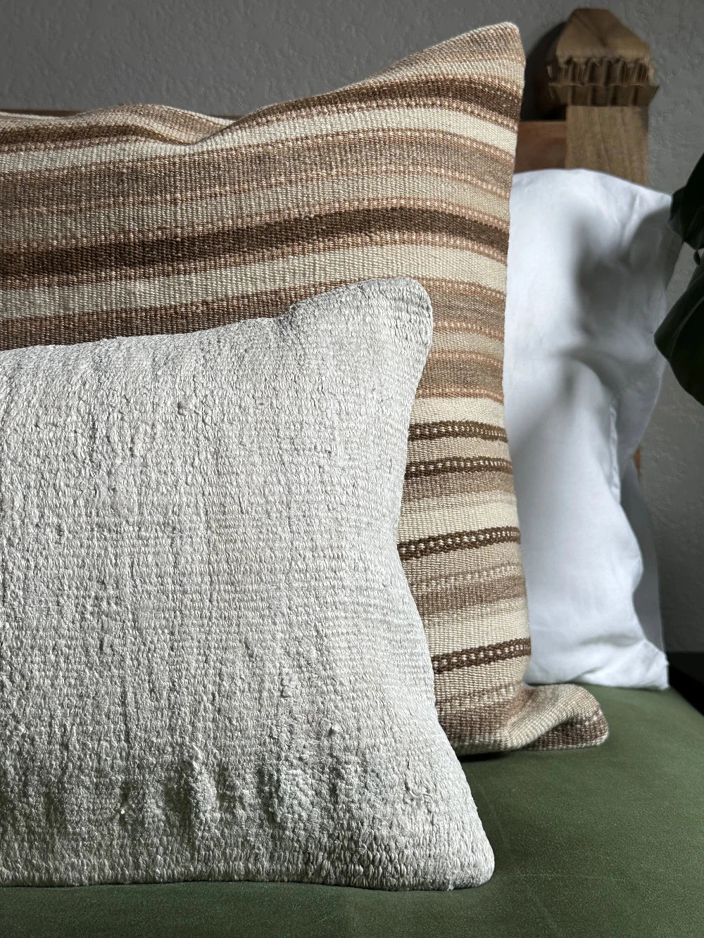 12 by 36 inch cream lumbar pillow made in Turkey from a hemp material