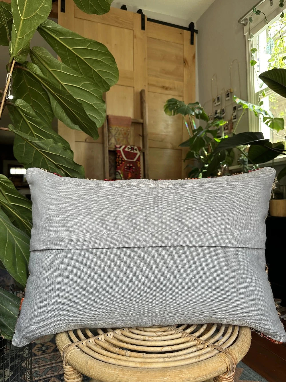 16 x 24 red and orange Turkish lumbar pillow featuring diamond pattern