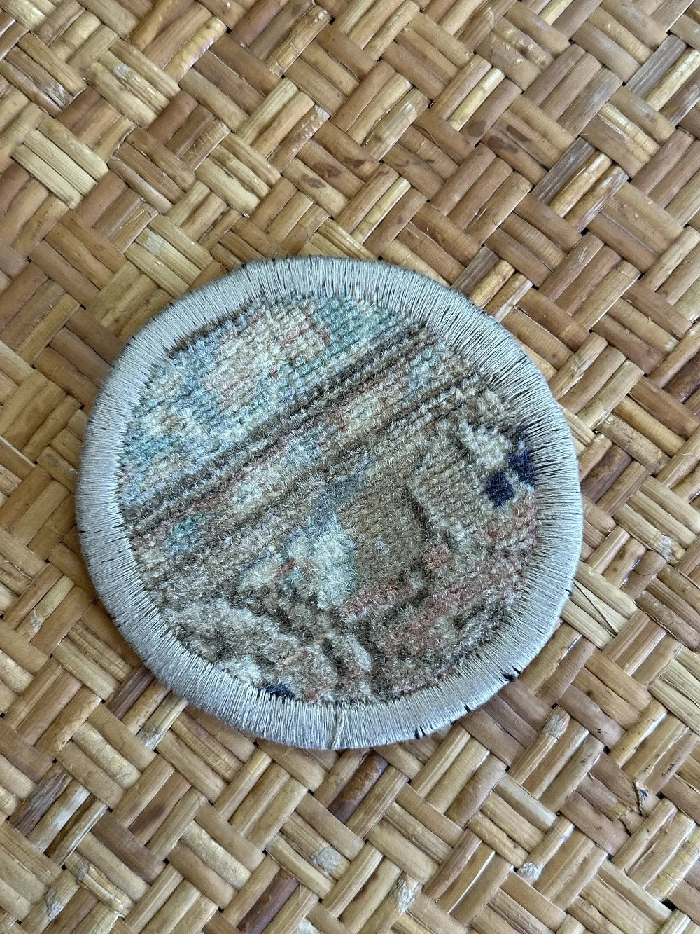 Unique 5 inch Turkish fabric coasters in the shape of a heart, upcycled from old turkish rugs and pillow scraps