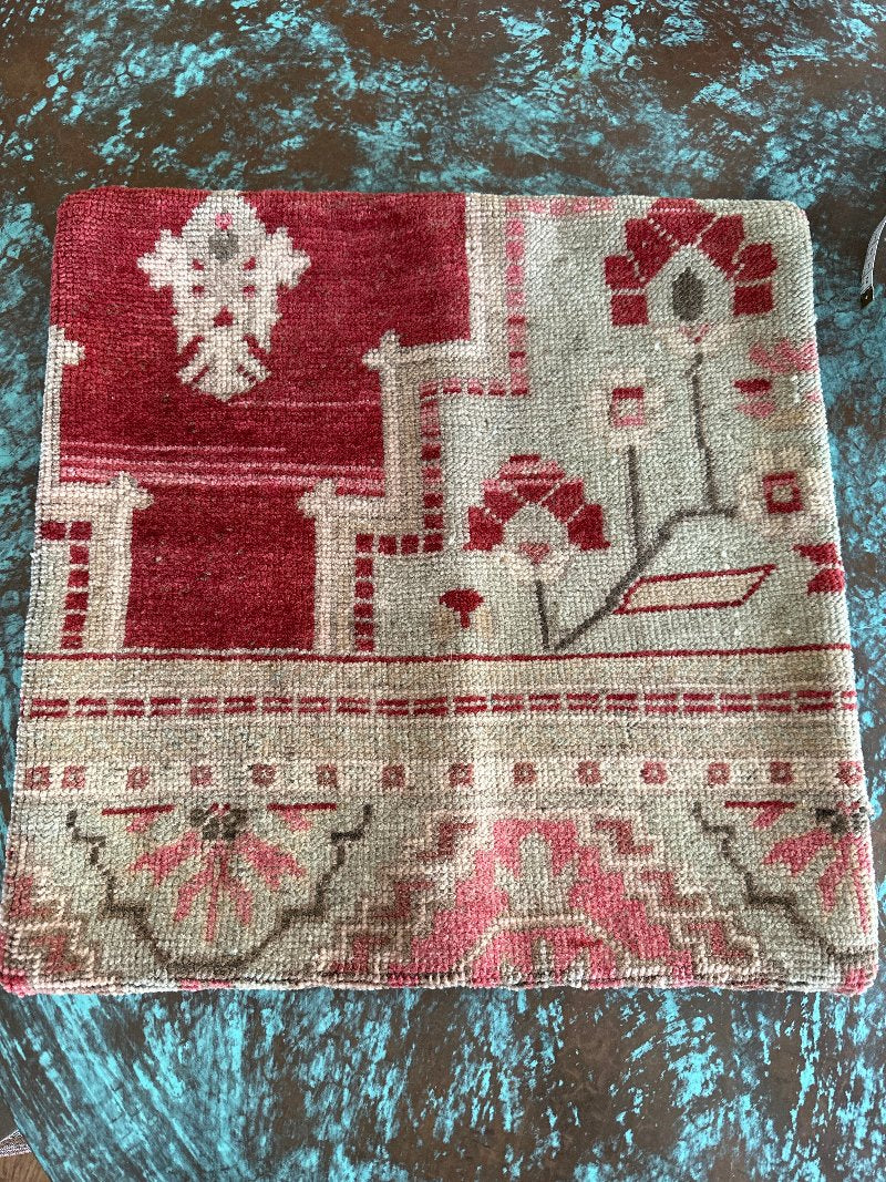 18x18 low pile pillowcase featuring red pink and light teal floral pattern