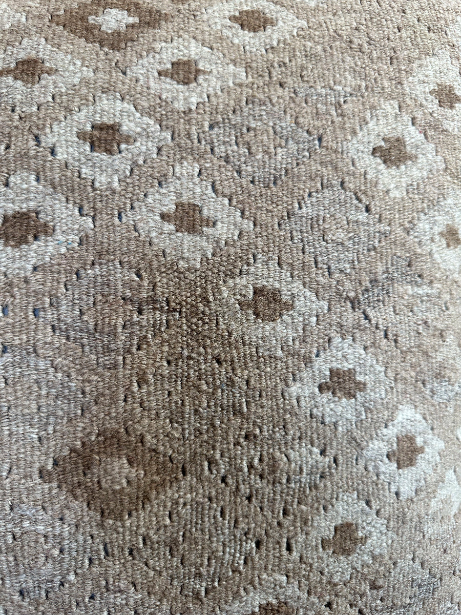 Handwoven neutral Turkish throw pillow, 26x26 inches, wool front with repeating geometric design, cotton backing—boho home decor.