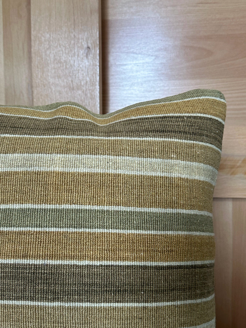 Neutral striped Turkish kilim 20 by 20 throw pillow