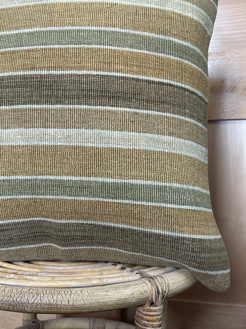 Neutral striped Turkish kilim 20 by 20 throw pillow