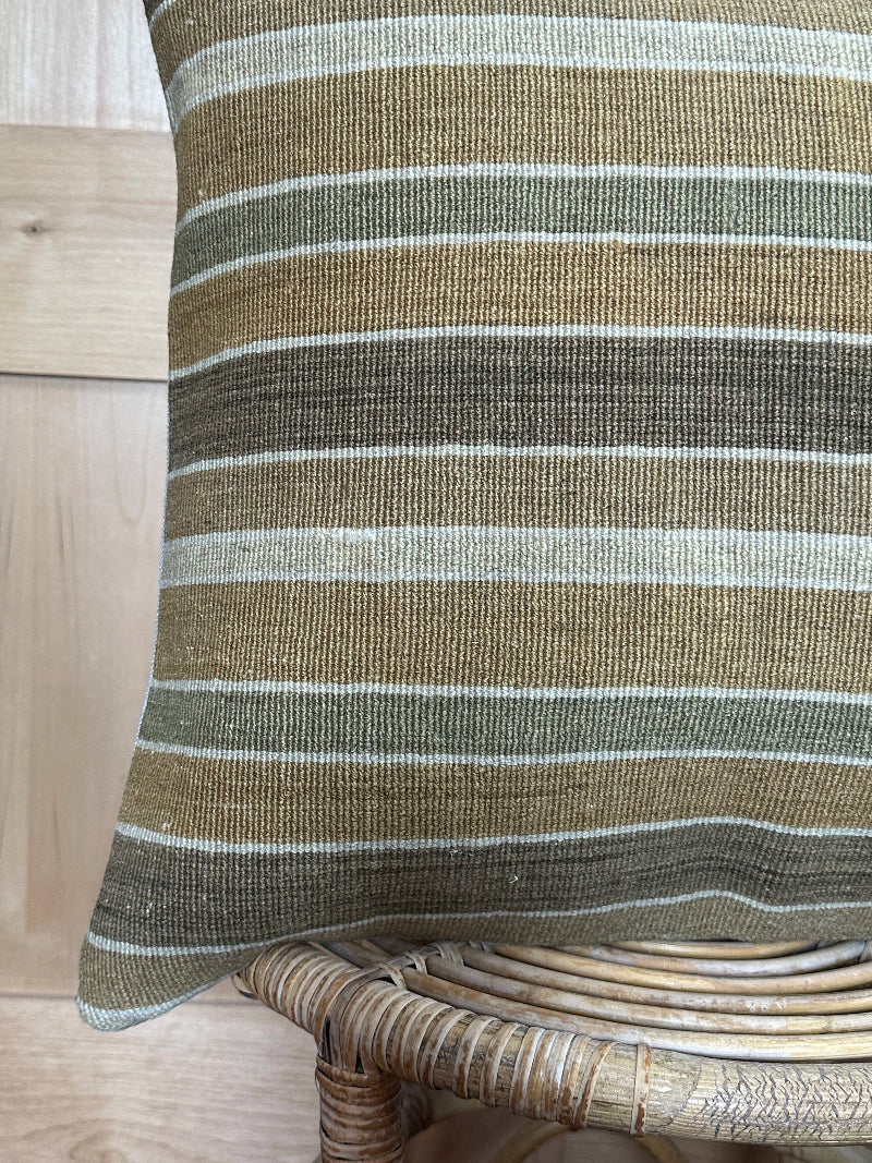 Neutral striped Turkish kilim 20 by 20 throw pillow