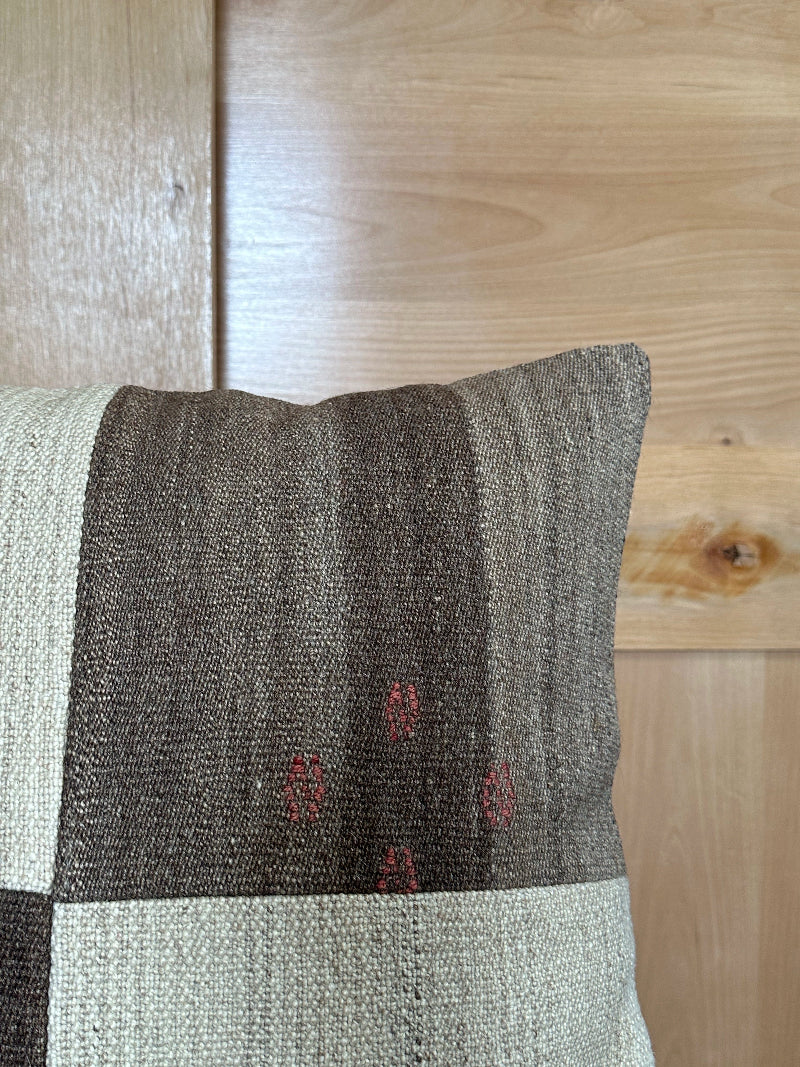 20 by 20 neutral checkered kilim throw pillow