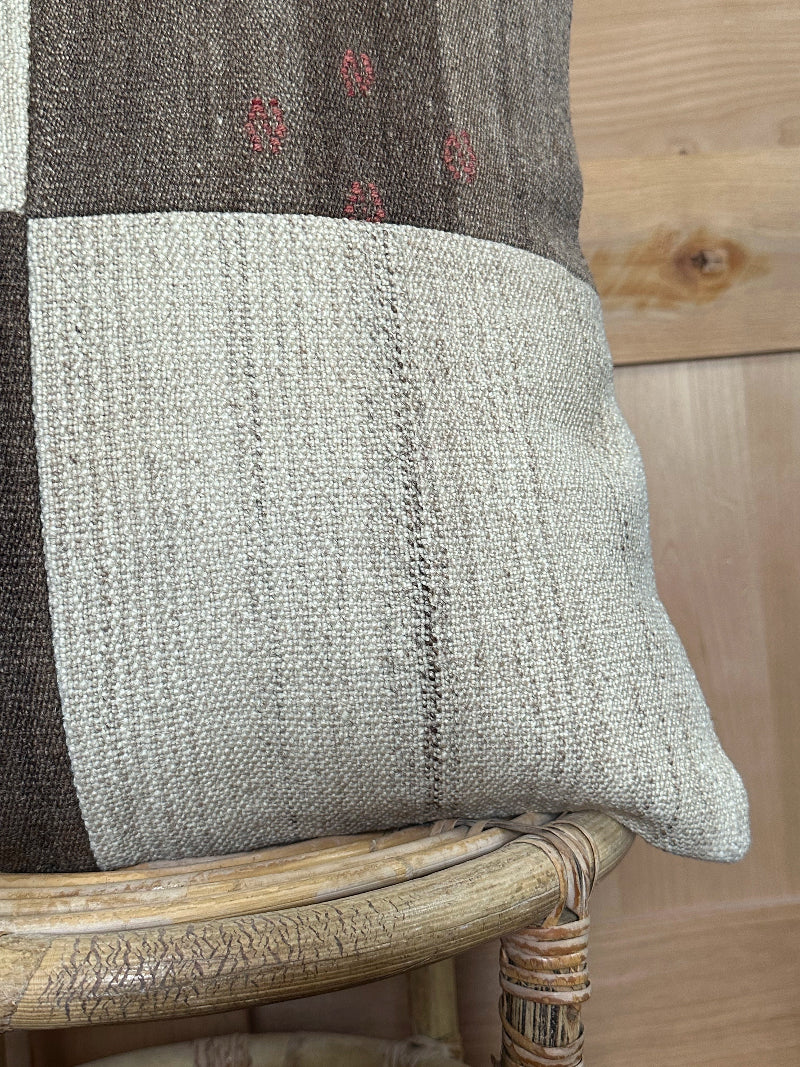 20 by 20 neutral checkered kilim throw pillow
