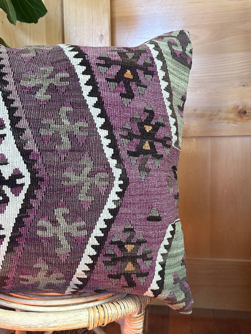 20 by 20 purple geometric Turkish Kilim throw pillow