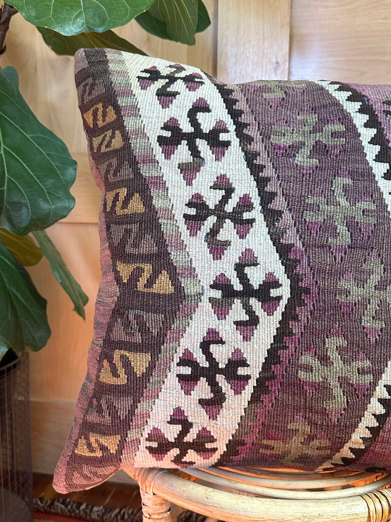 20 by 20 purple geometric Turkish Kilim throw pillow