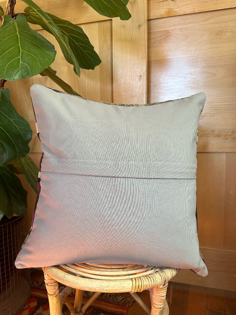 20 by 20 purple geometric Turkish Kilim throw pillow