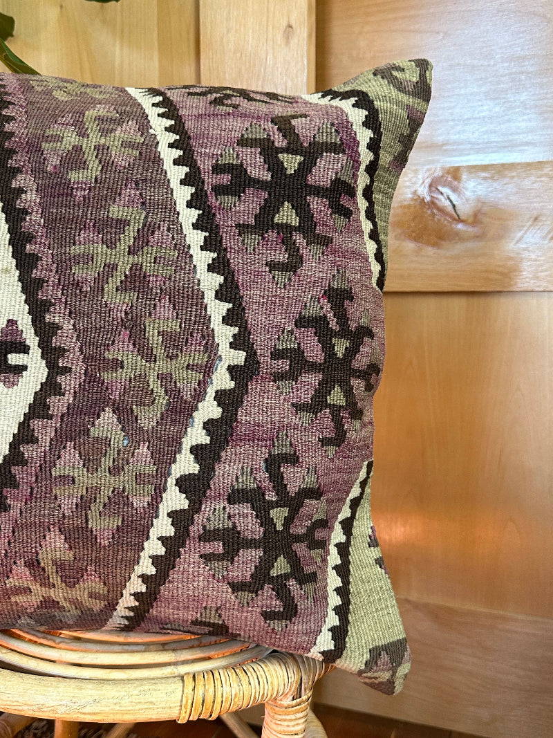 20 by 20 purple geomatric turkish kilim throw pillow
