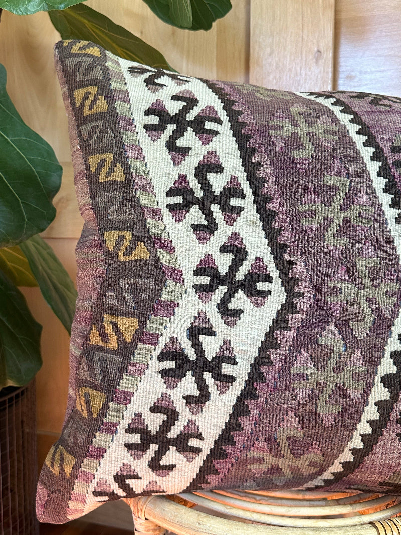 20 by 20 purple geomatric turkish kilim throw pillow