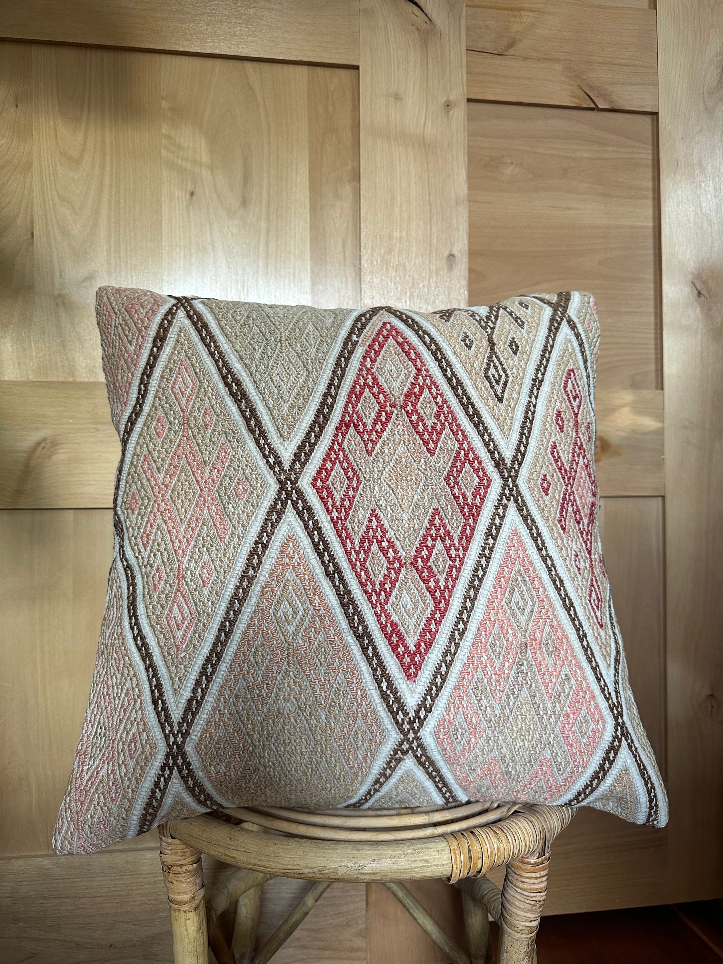 Pink Embroidered Turkish Throw Pillow, 20 x 20