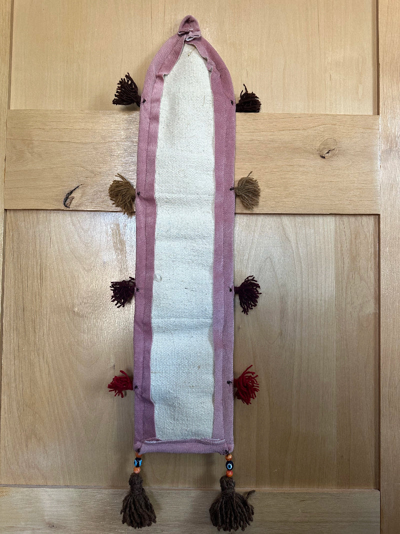 Handmade Turkish Kilim Wall Organizer – Colorful 3-Pocket Hanging Storage with Tassels and Evil Eye Charm – Boho and Eclectic Home Decor Accent