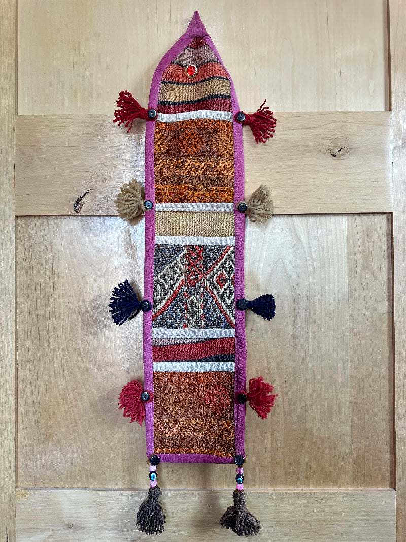Colorful Turkish Kilim 3-Pocket Wall Organizer – Handmade Hanging Storage for Mail, Keys, or Accessories – Boho Entryway and Home Office Decor