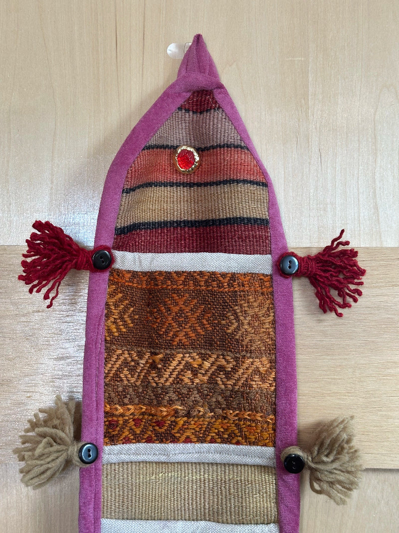 Colorful Turkish Kilim 3-Pocket Wall Organizer – Handmade Hanging Storage for Mail, Keys, or Accessories – Boho Entryway and Home Office Decor