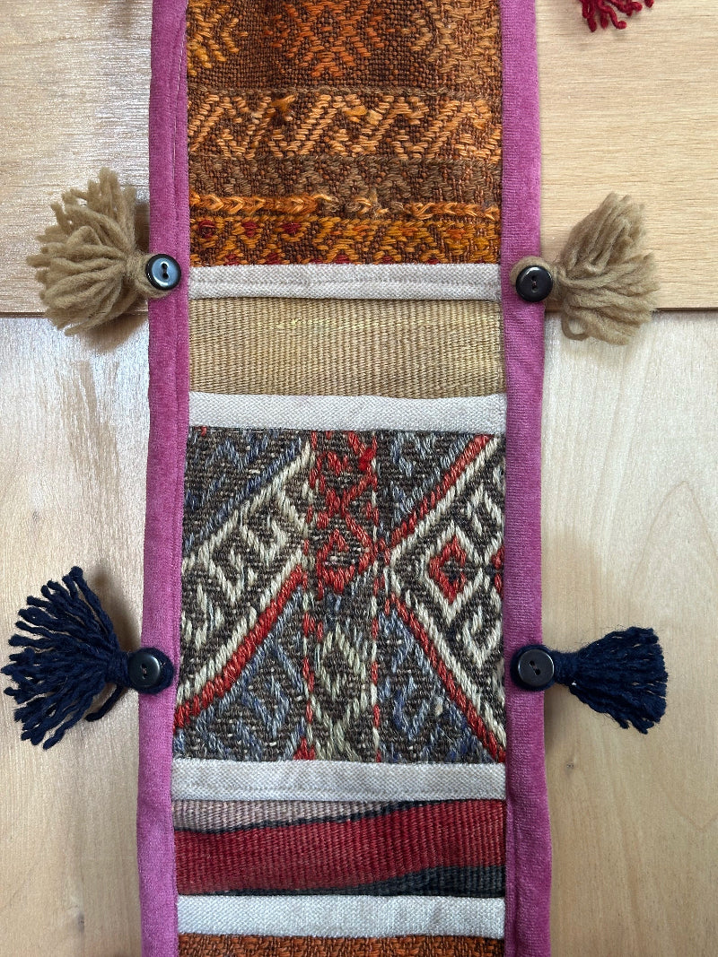 Colorful Turkish Kilim 3-Pocket Wall Organizer – Handmade Hanging Storage for Mail, Keys, or Accessories – Boho Entryway and Home Office Decor