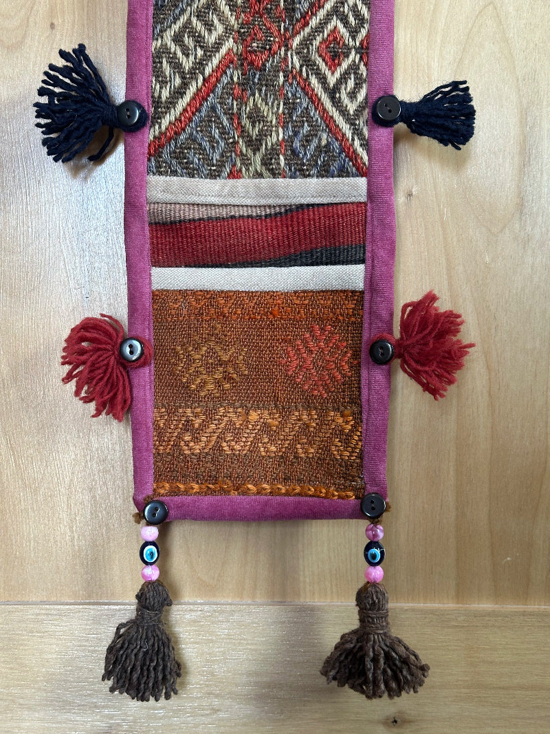 Colorful Turkish Kilim 3-Pocket Wall Organizer – Handmade Hanging Storage for Mail, Keys, or Accessories – Boho Entryway and Home Office Decor