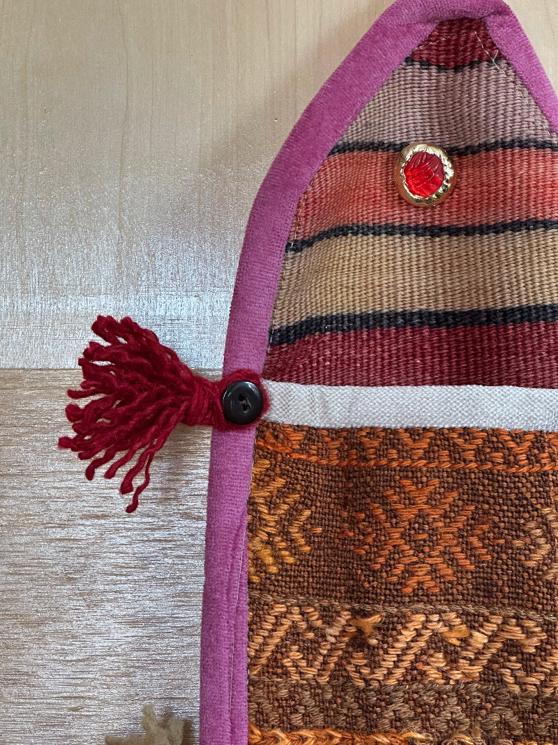 Colorful Turkish Kilim 3-Pocket Wall Organizer – Handmade Hanging Storage for Mail, Keys, or Accessories – Boho Entryway and Home Office Decor
