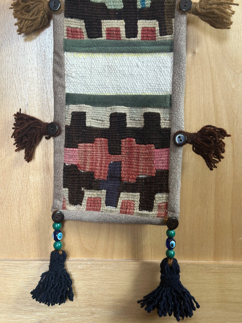 Colorful Turkish Kilim 3-Pocket Wall Organizer – Handmade Hanging Storage for Mail, Keys, or Accessories – Boho Entryway and Home Office Decor