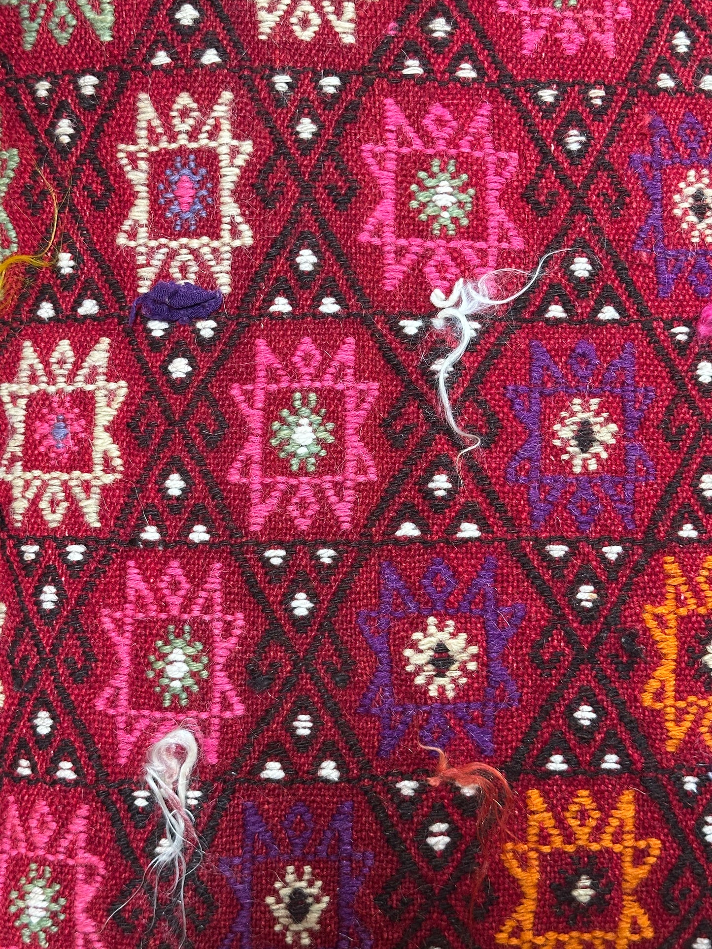 Red Embroidered Turkish Throw Pillow with Wish Knots #1, 26x26