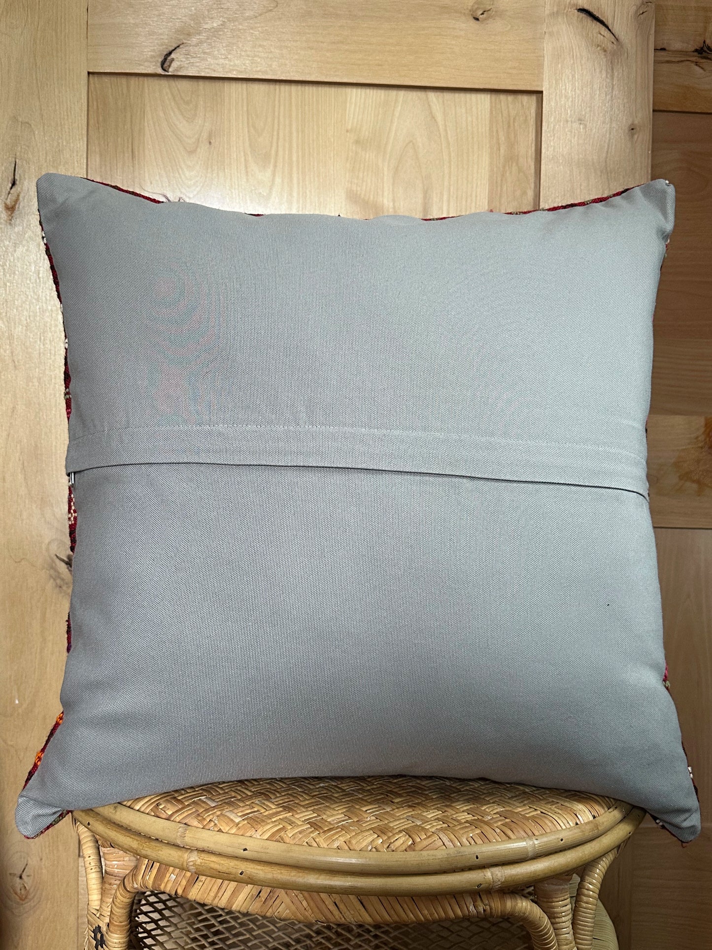 Red Embroidered Turkish Throw Pillow with Wish Knots #1, 26x26