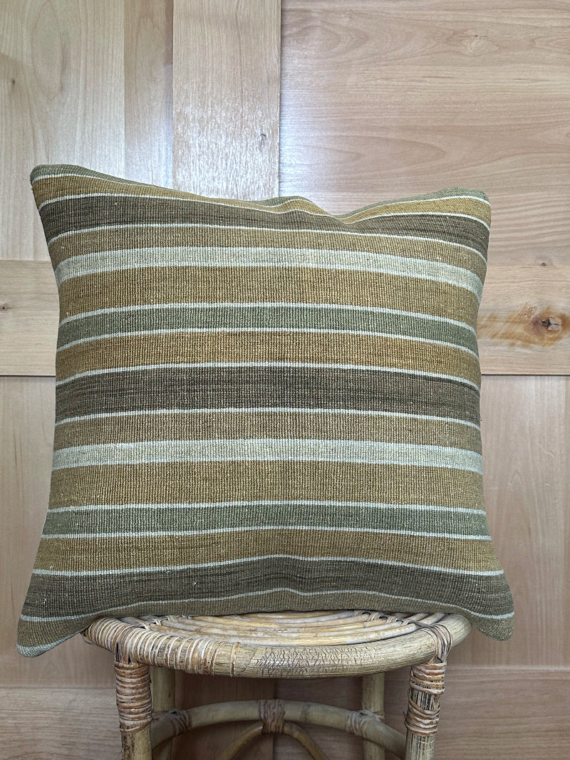 Neutral striped Turkish kilim 20 by 20 throw pillow