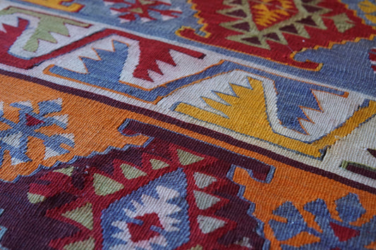Colorful geometric Turkish Kilim rug