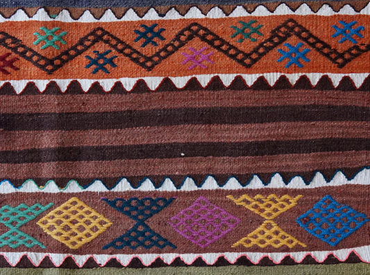 colorful Turkish rug featuring geometric patterns and shapes