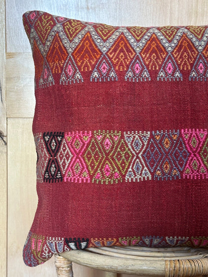 20 by 20 colorful embroidered turkish kilim throw pillow