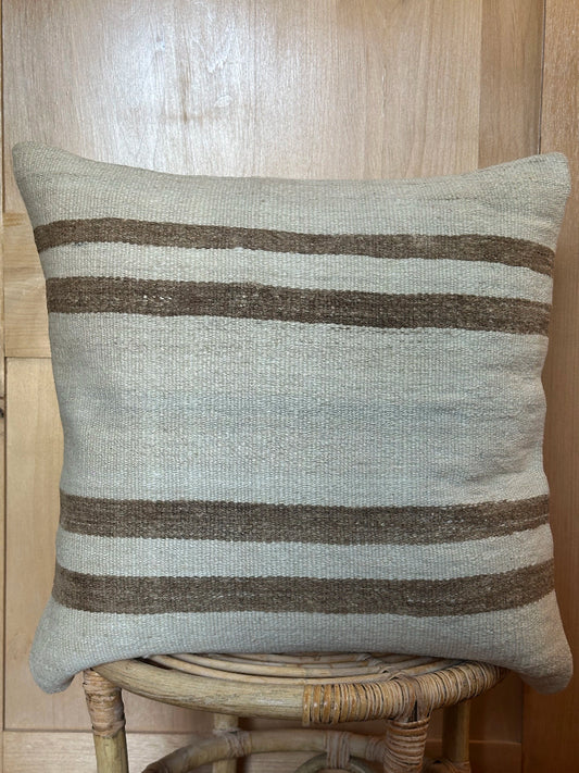 20 by 20 neutral striped turkish kilim throw pillow