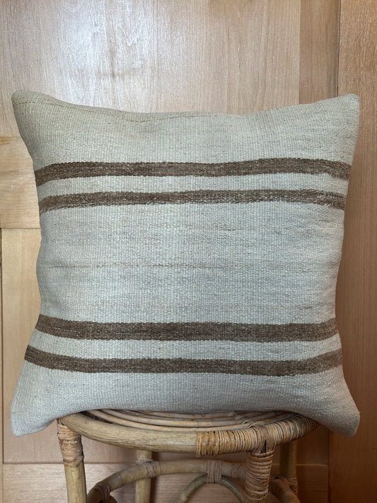 20 by 20 Neutral Striped Turkish Kilim Throw Pillow