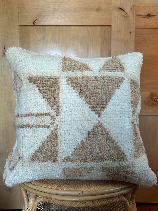 26 by 26 neutral white and tan shaggy turkish throw pillow